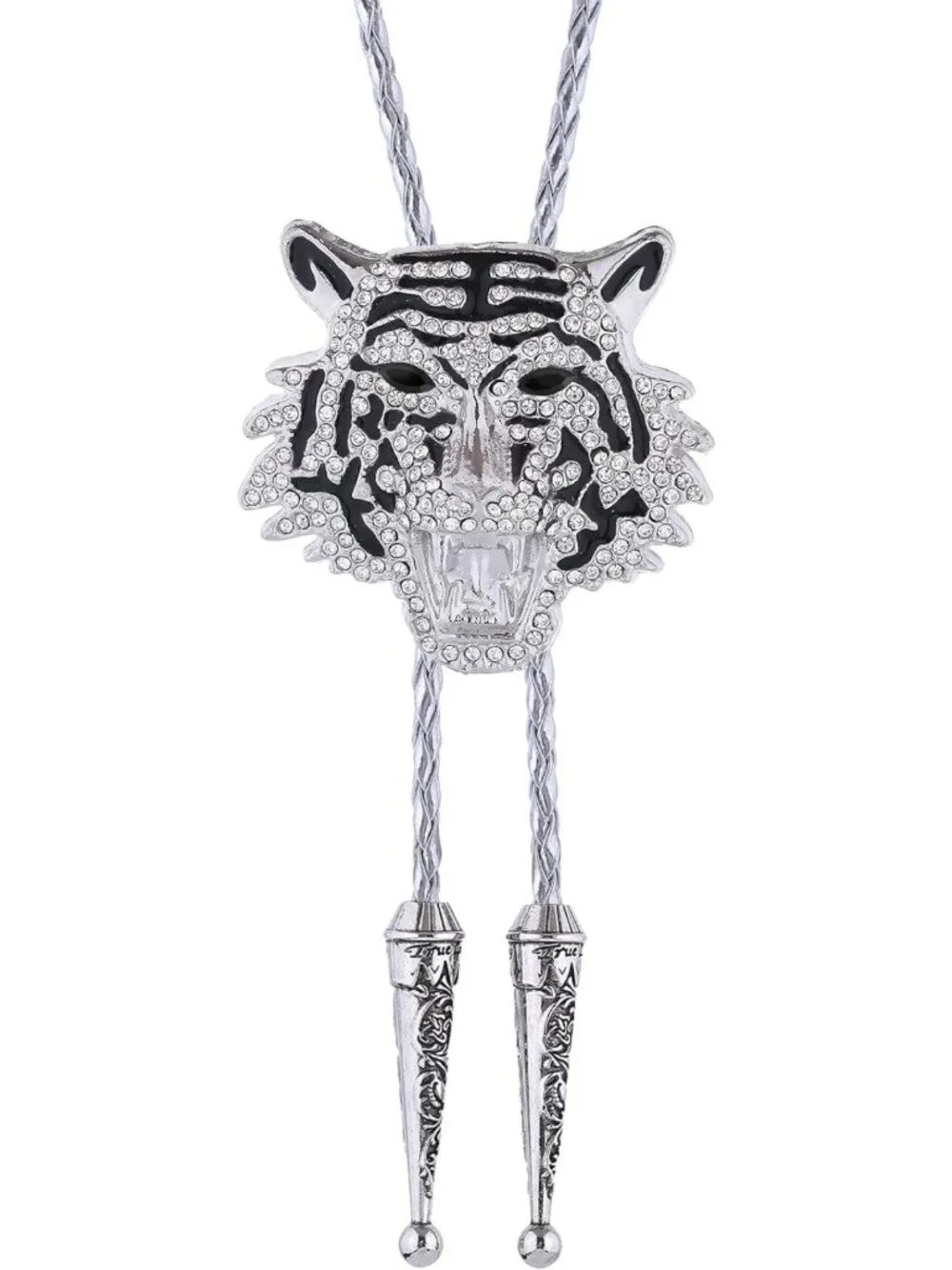 Stylish Western Bolo Tie with Tiger Head Rhinestones | Brown Leather Cord